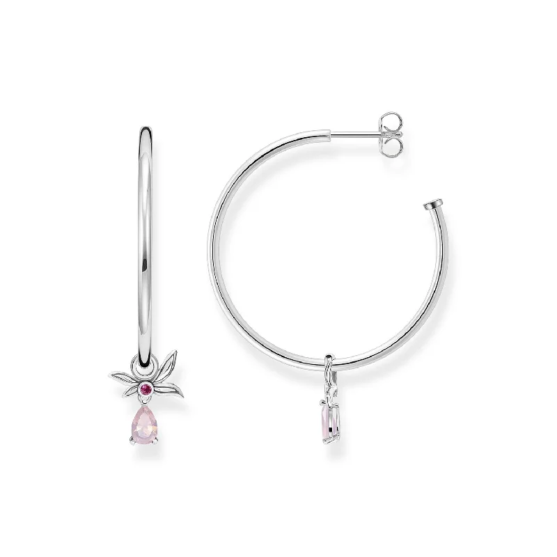 adjustable earrings for women -Thomas Sabo Hoop Earrings Flower Silver