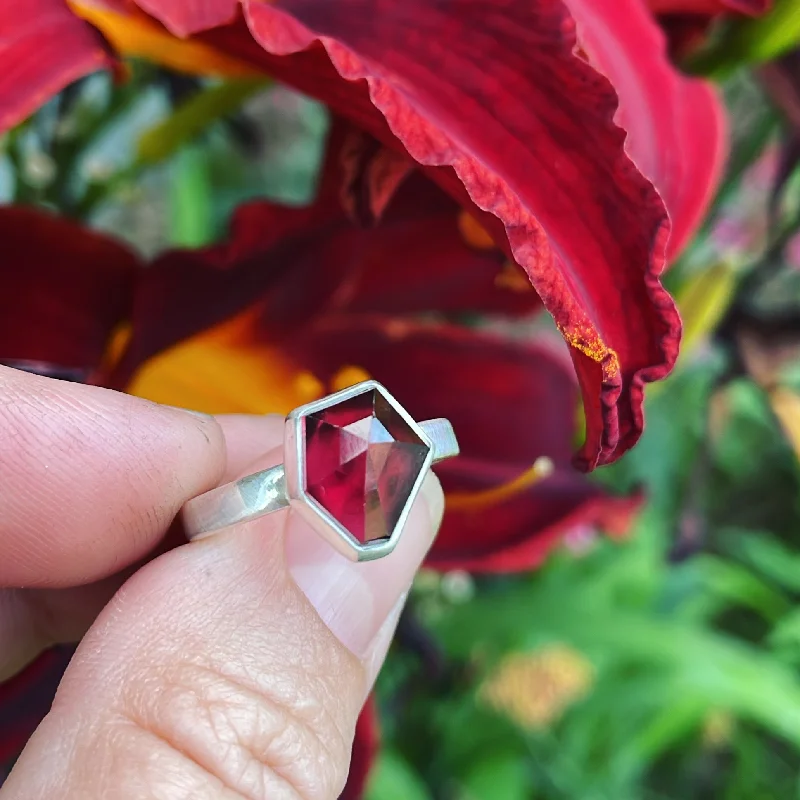 pearl rings for women -Geometric Garnet and Sterling Silver Ring