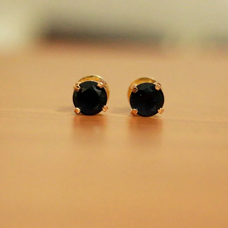 dangle earrings for women -Dark Blue Single Stone Studs