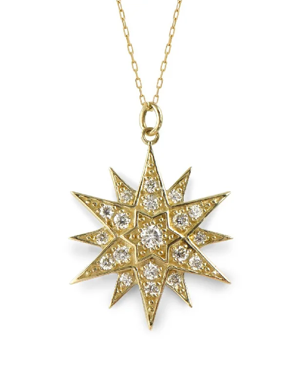 trendy choker necklaces for women -Celestial Star 14K Gold Necklace w. Diamonds