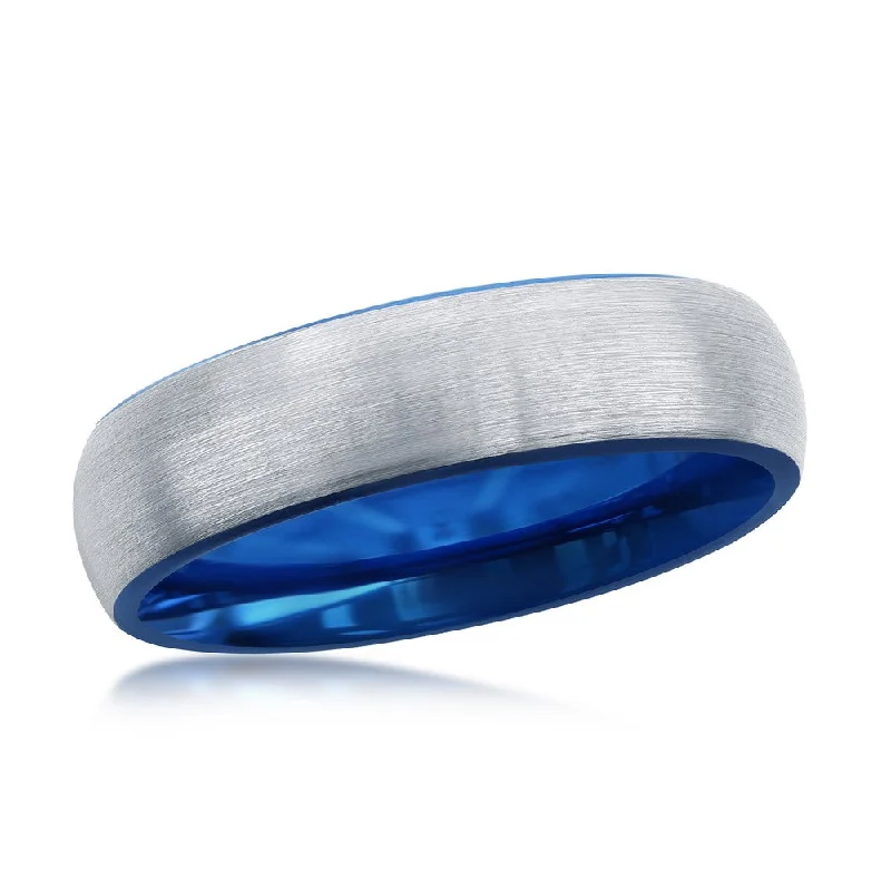 gold rings for women -Blue & Silver 6mm Tungsten Ring. Size 9,10,11,12,13