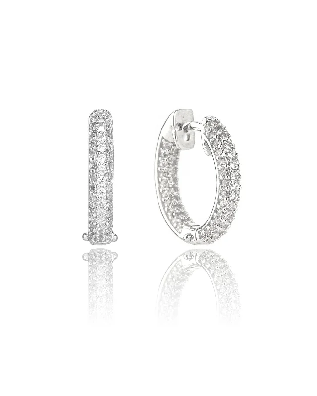 evening drop earrings for women -GODDESS PAVE HOOPS SILVER