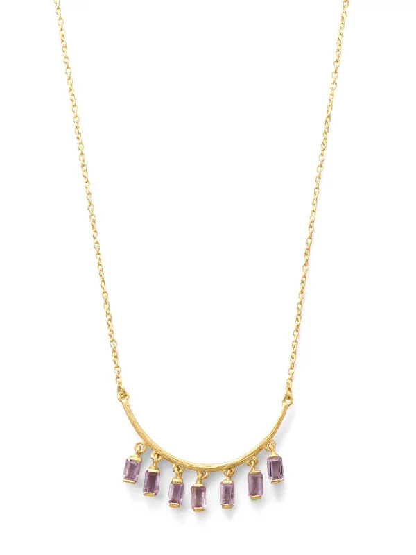 long pendant necklaces for women -Amethyst Drops Curved Bar Necklace Gold-plated Sterling Silver