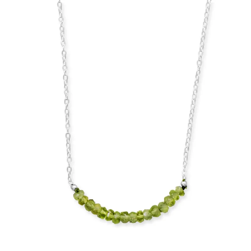 vintage necklaces for women -Peridot Bead Bar Necklace Sterling Silver