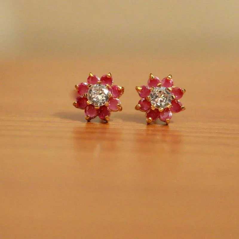 gemstone earrings for women -Red ruby studs