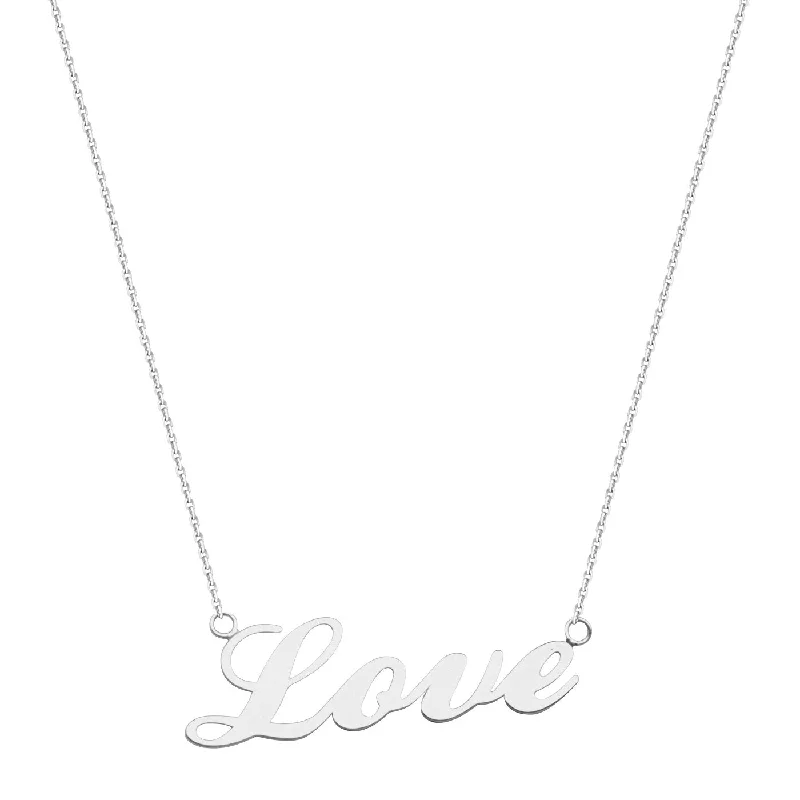 sapphire necklaces for women -14k White Gold Cursive Word Love Necklace East 2 West