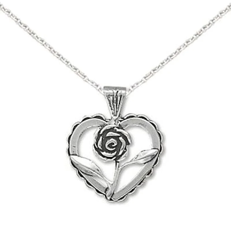 gemstone necklaces for women -Childrens Heart with Rose Pendant Antiqued Sterling Silver Necklace - Made in the USA