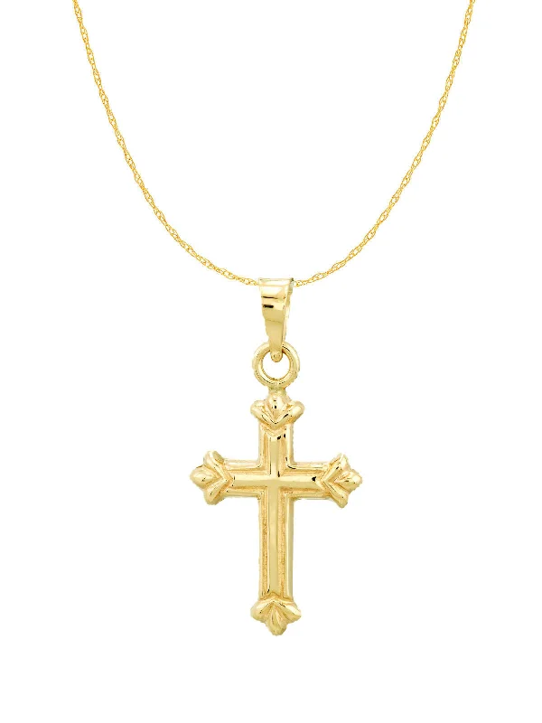 double chain necklaces for women -14k Yellow Gold Small Fleuree Cross Necklace with 18-inch Chain