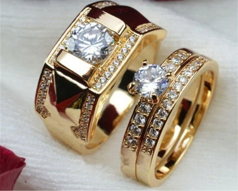 statement rings for women -Fashion Lovers' Cubic Zirconia Yellow Gold Color Ring Set