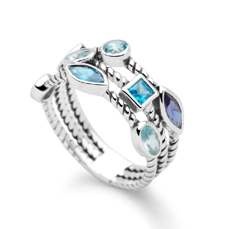 fashion rings for women -Bejewelled Blue Ring