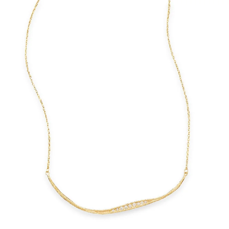 wedding necklaces for women -Curved Bar Necklace with Cubic Zirconia Gold-plated Sterling Silver