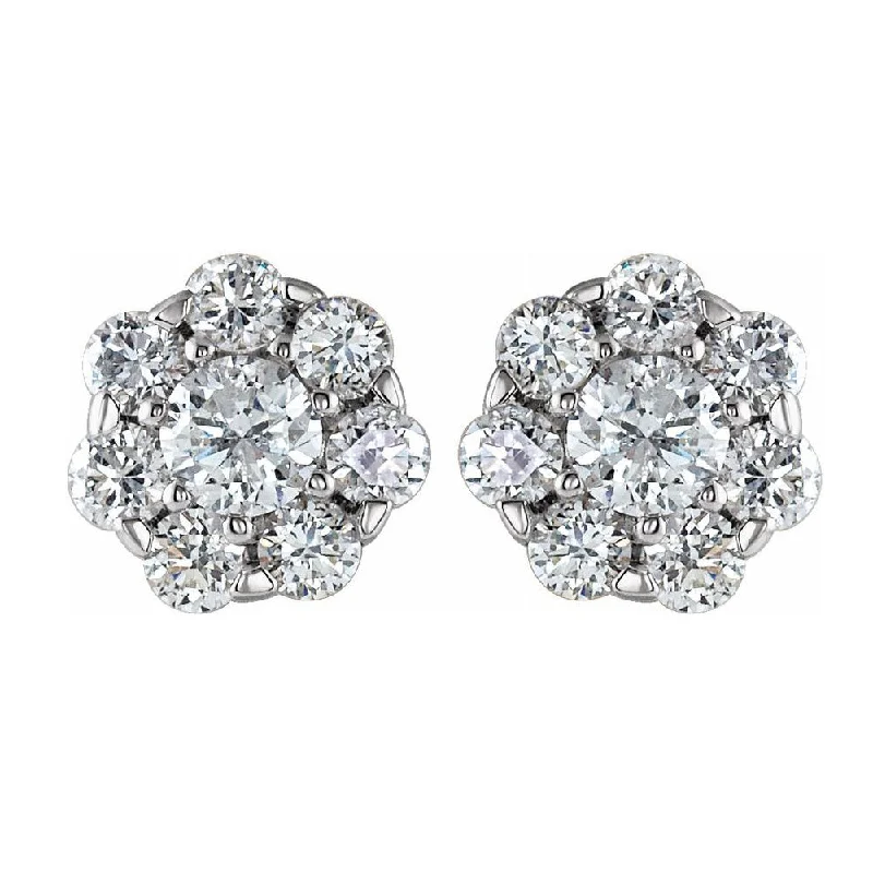 hoop earrings for women -14K White Gold 3/8 CTW Diamond Cluster Stud Earrings, 5.5mm Diameter