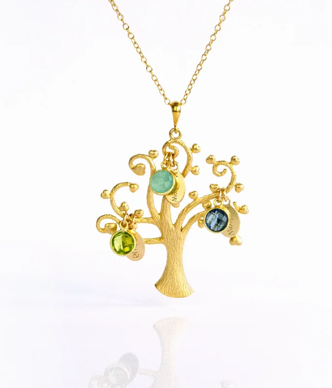 sterling silver necklaces for women -Family Swirly Tree Necklace with Kids Birthstones & Names