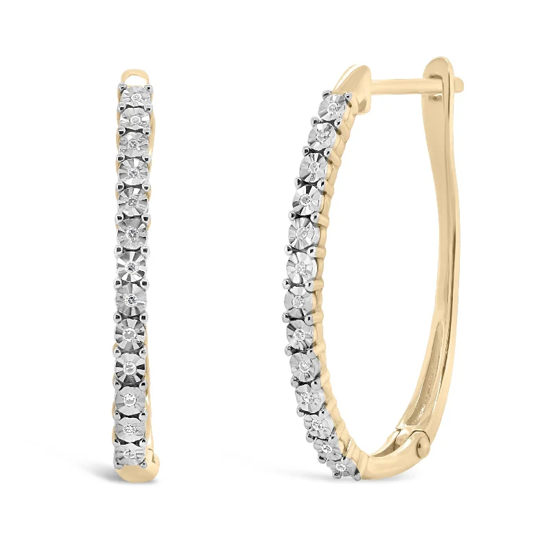 long earrings for women -Diamond Set Brilliant Illusion Hoop Earrings in 10ct Yellow Gold