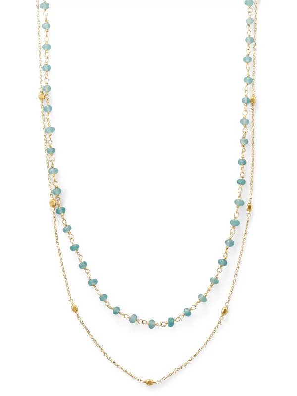 trendy pendant necklaces for women -Double Strand Necklace with Apatite and Satellite Bead Stations Gold-plated