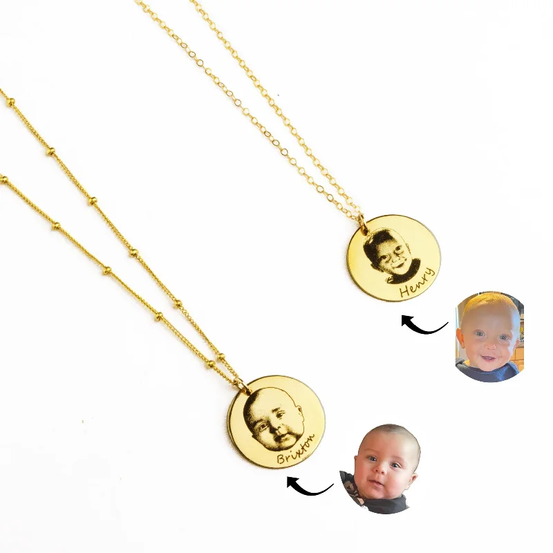 romantic necklaces for women -Actual Photo Baby Necklace, Personalized Baby Portrait Gift for New Mom, Infant Portrait Jewelry, Mother's Day Gift for Mom from Husband, Gift for Her