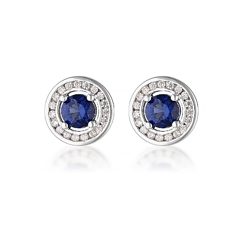 chunky earrings for women -MILESTONE SAPPHIRE HALO EARRINGS IN SILVER