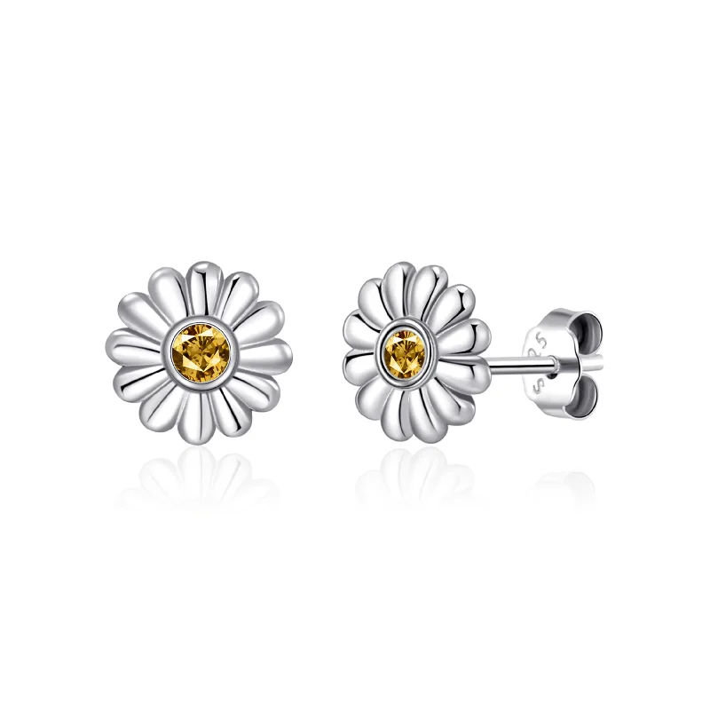 minimalist earrings for women -Sterling Silver Daisy Earrings Created with Zircondia® Crystals