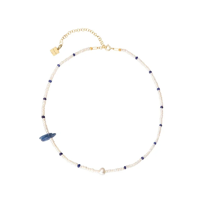 pearl chain necklaces for women -Stella 18K Gold Plated Necklace w. Pearls & Kyanite