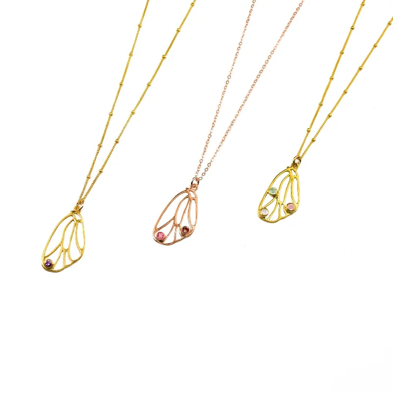 fashion gold necklaces for women -Custom Butterfly Wing Birthstone Necklace