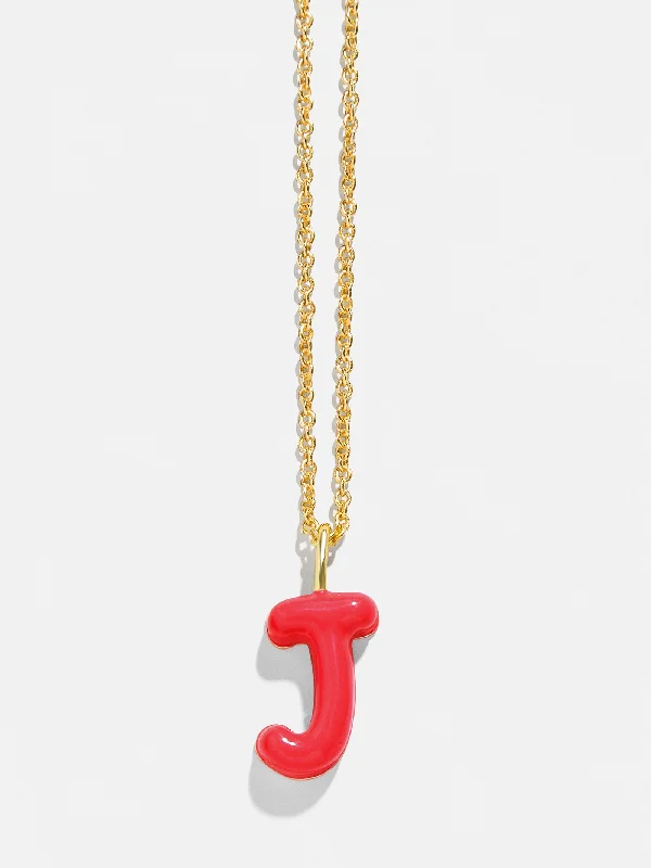 gold bar necklaces for women -Mini Bubble Initial Necklace -  Red