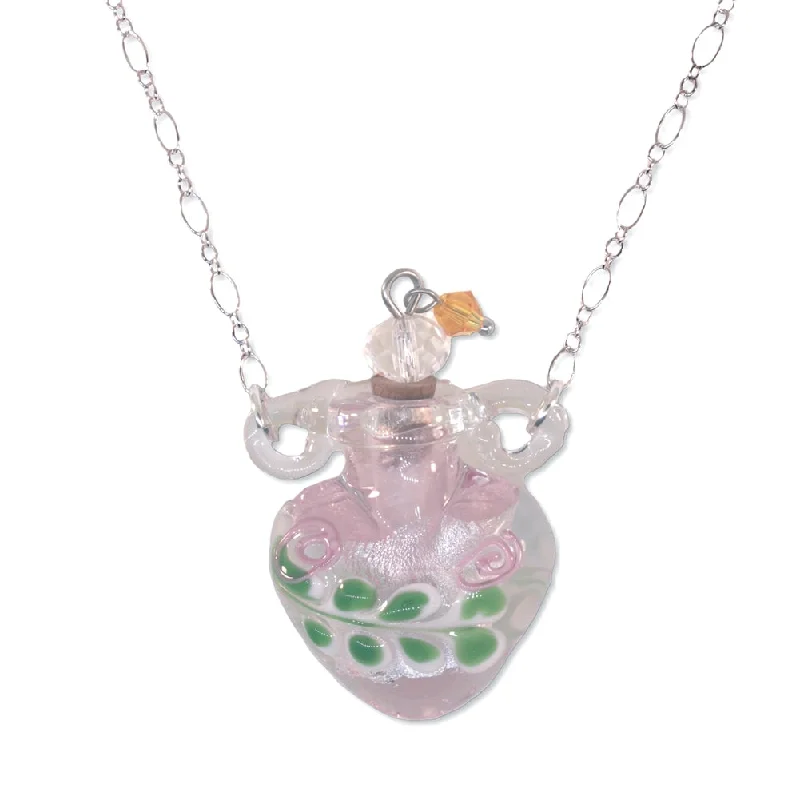 infinity pendant necklaces for women -Pink Heart Vessel Bottle Pendant with Cork Top Necklace Sterling Silver