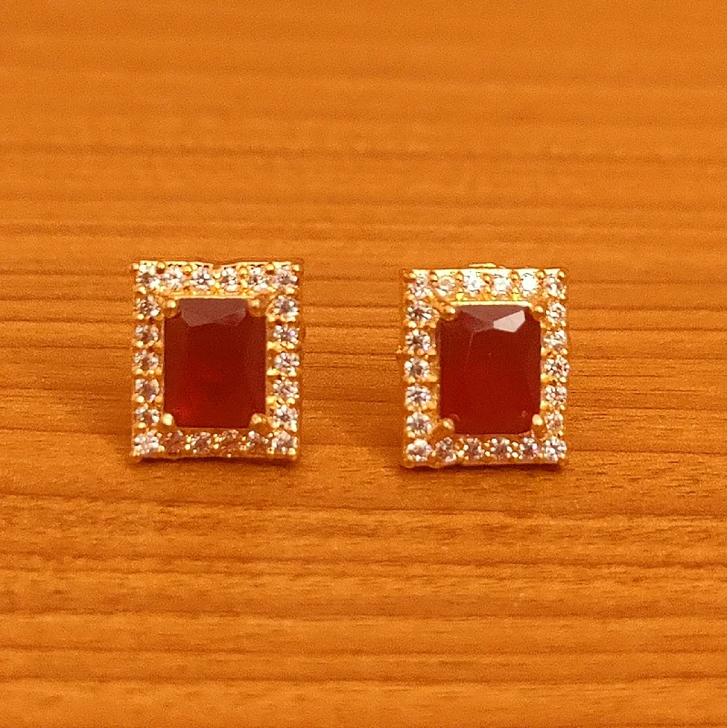 vintage earrings for women -SQUARE SHAPE DIAMOND LOOK RUBY STUDS