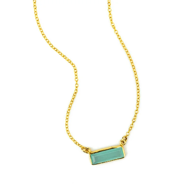 classic gold necklaces for women -Aqua Chalcedony Bar Necklace : March Birthstone : Adira Series