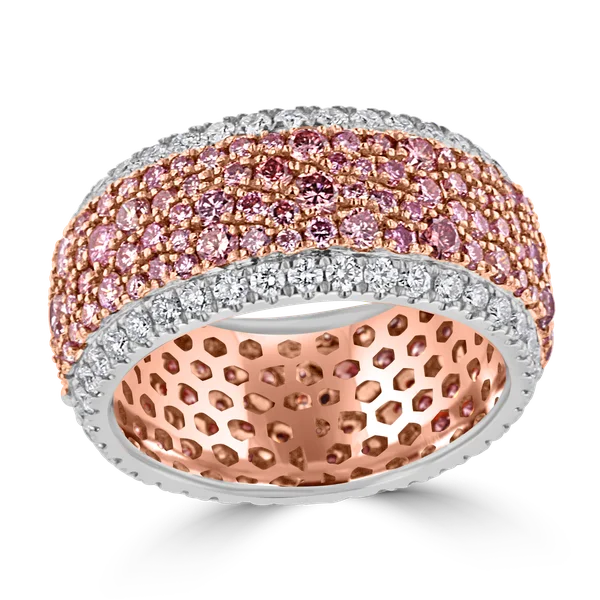 stackable wedding bands -JULEVE 18KT WHITE & ROSE GOLD 3.64CT PINK & WHITE DIAMOND ETERNITY RING