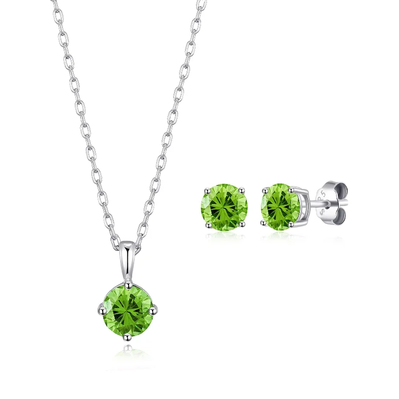 vintage drop earrings for women -Sterling Silver August (Peridot) Birthstone Necklace & Earrings Set Created with Zircondia® Crystals