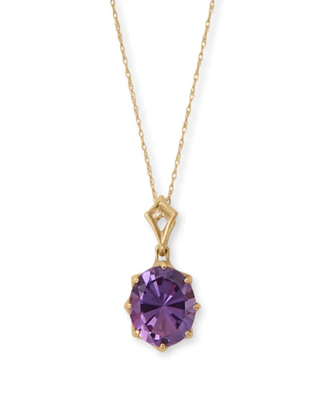 gold necklace sets for women -14k Yellow Gold Amethyst Necklace with Precision Cut Stone