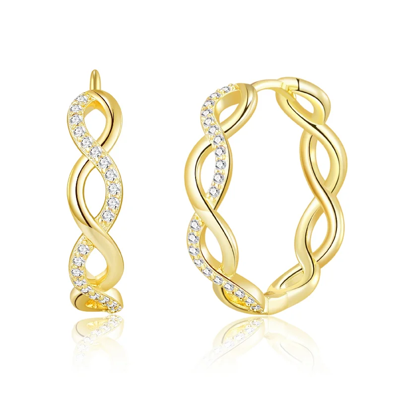 silver dangle earrings for women -Gold Plated Infinity Hoop Earrings Created with Zircondia® Crystals