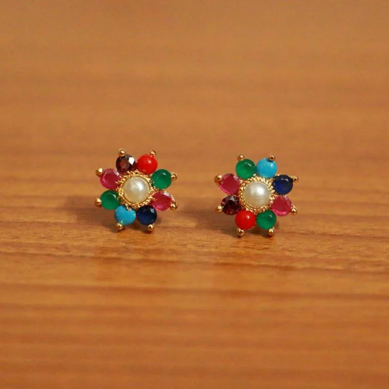 gold drop earrings for women -Multicolor pearl studs