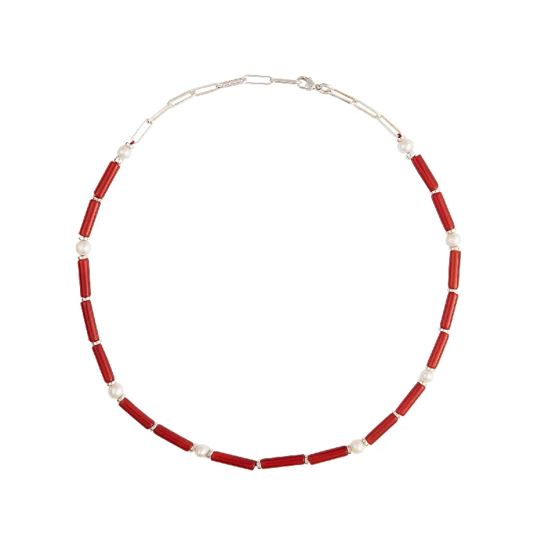 fashion gold necklaces for women -Carnelian Silver Necklace w. Pearls