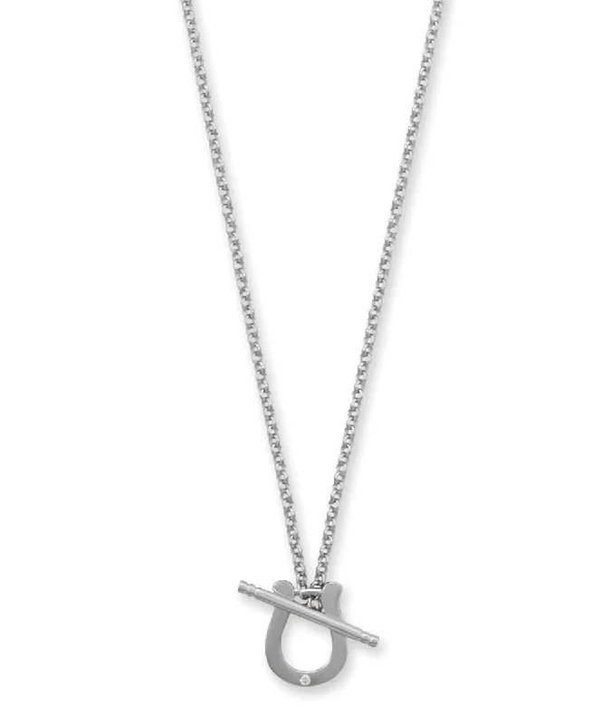 diamond pendant necklaces for women -Horseshoe Necklace with Toggle Clasp Rhodium on Sterling Silver