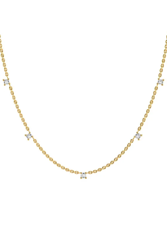 gemstone necklaces with gold chain -Fived 18K Gold Necklace w. Lab-Grown Diamonds