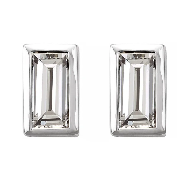 trendy silver earrings for women -14K White Gold Diamond Baguette (SI2-SI3, G-H) Post Earrings