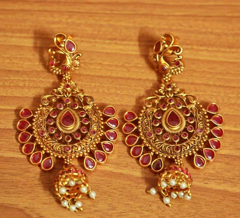 silver dangle earrings for women -Ruby Antique look Polki Jhumka Style Earrings