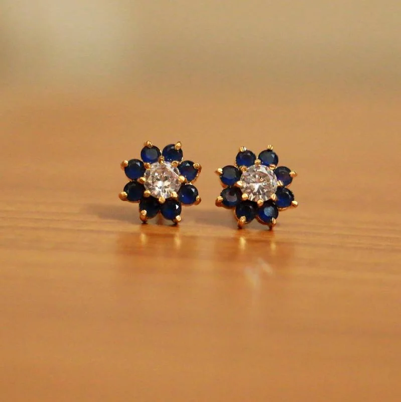 birthday gift earrings for women -Blue Sapphire Diamond Look Studs