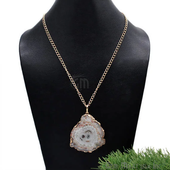 wedding pendant necklaces for women -One Of A Kind Solar Druzy 54x46mm Gold Electroplated Single Bail 24 Inch Necklace Chain Pendant