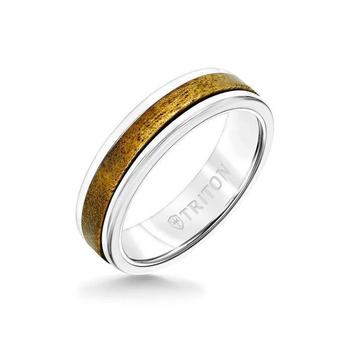 wedding bands sets for women -6MM White Tungsten Carbide Ring - Wood Insert with Round Edge