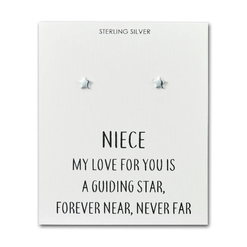 luxury drop earrings for women -Sterling Silver Niece Quote Star Earrings