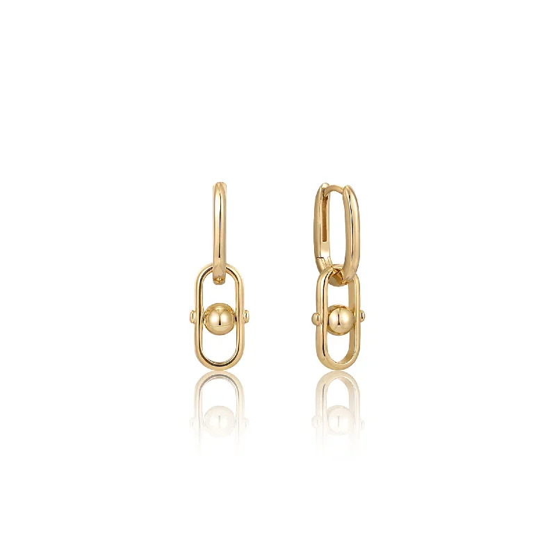 birthday gift earrings for women -Ania Haie Gold Orb Link Drop Earrings