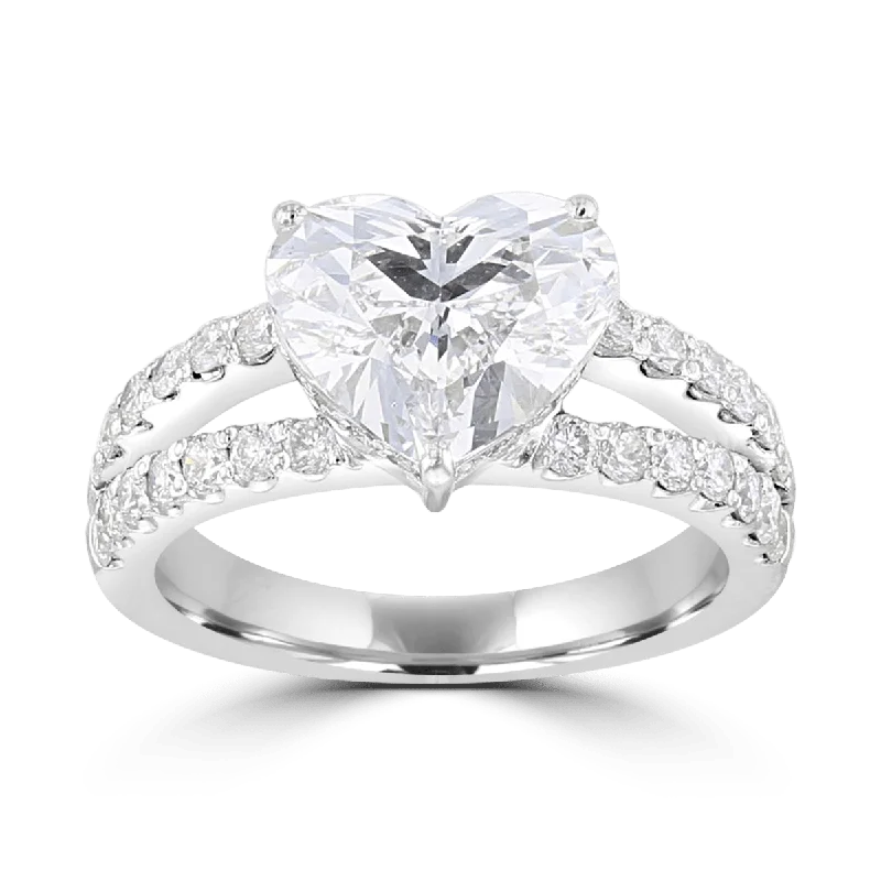 boho rings for women -18KT White Gold 3.84 CTW Diamond Split Shank Hidden Halo Ring