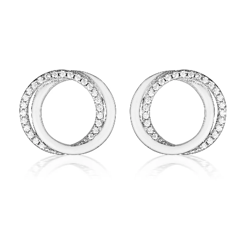 custom earrings for women -GEORGINI REFLECTION CIRCLES EARRING SILVER & WHITE ENAMEL