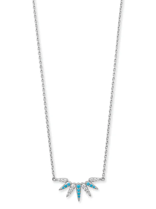 engraved necklaces for women -Spike Necklace with Synthetic Turquoise and Cubic Zirconia Rhodium on Silver