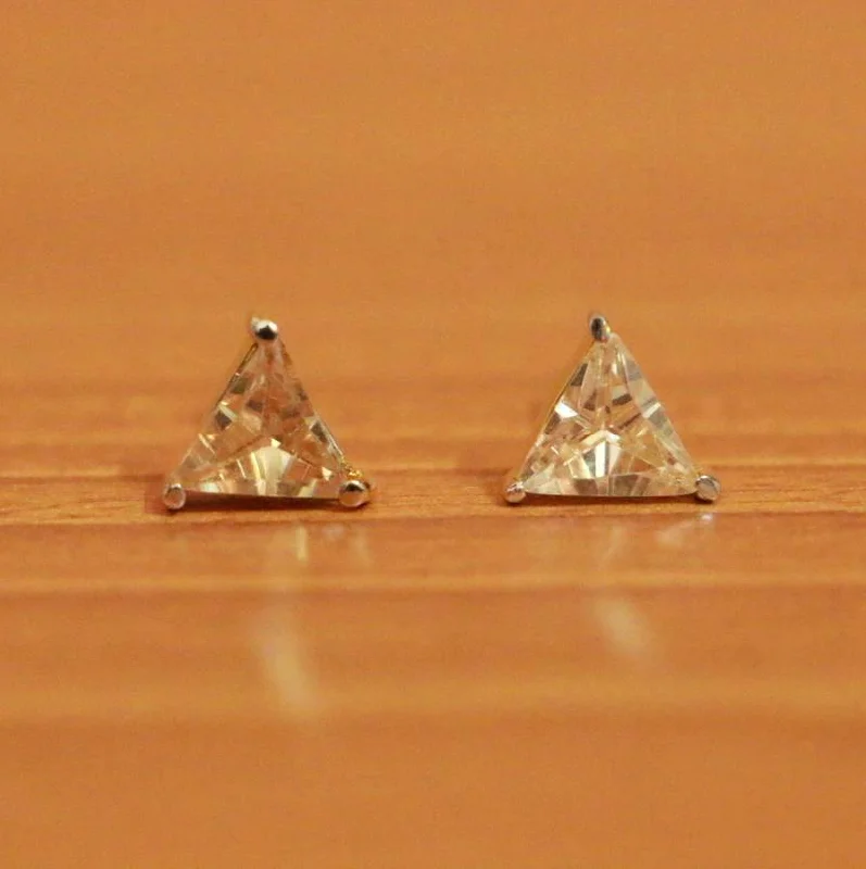 long earrings for women -Gold Plated Light Yellow Triangle Shaped Studs