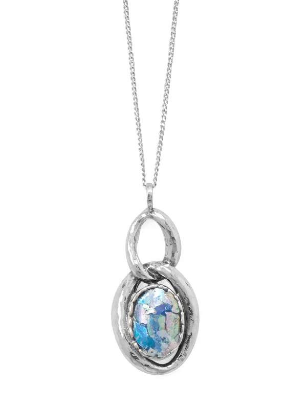 stunning necklaces for women -Roman Glass Necklace Double Oval Link Drop Sterling Silver