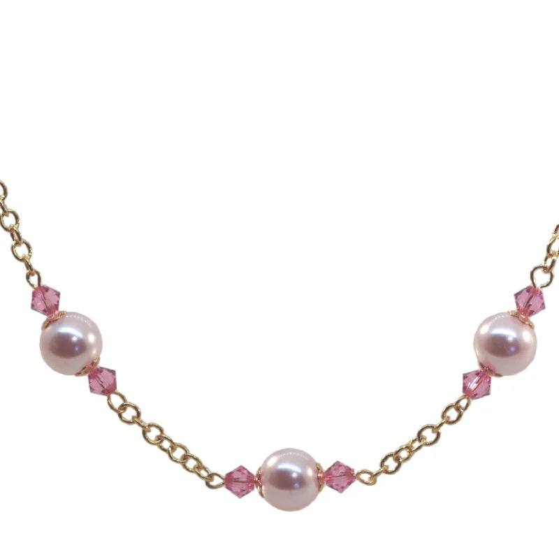 long pendant necklaces for women -AzureBella Jewelry Pink Imitation Pearl Necklace Made with Swarovski Crystals and Crystal Pearls