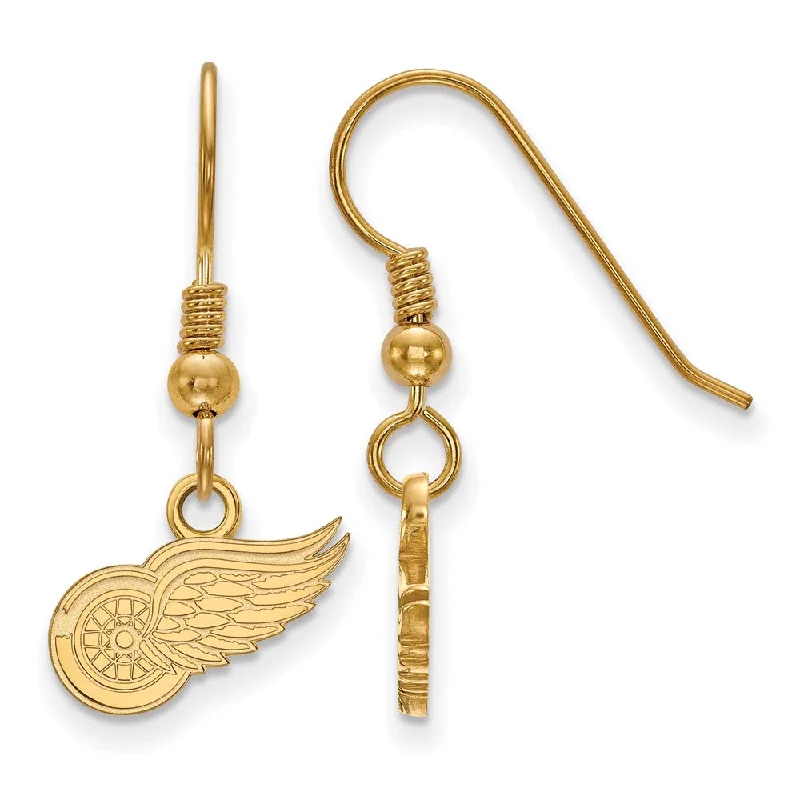 minimalist earrings for women -SS 14k Yellow Gold Plated NHL Detroit Red Wings XS Dangle Earrings